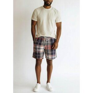 TOMMY HILFIGER Mens M  Plaid Swim Trunks Board Shorts With Drawstring And Back P